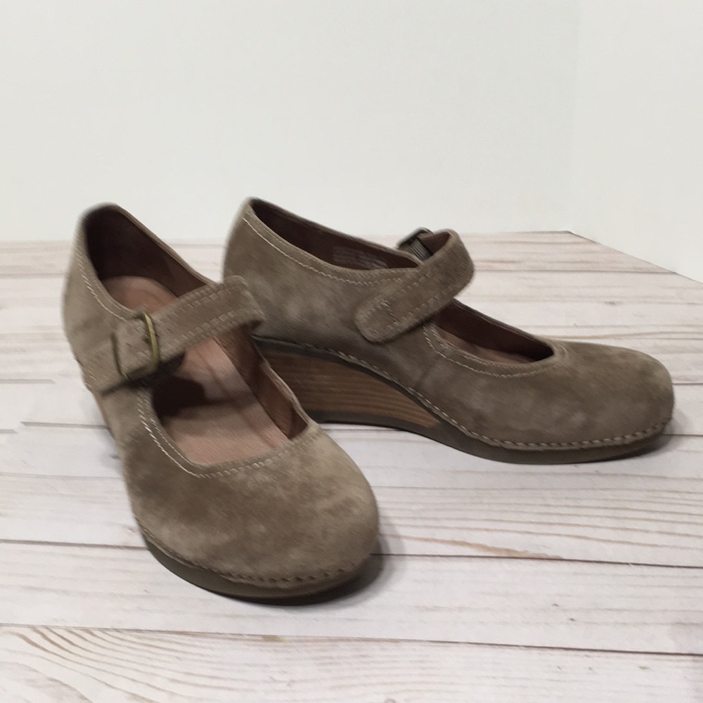 DANSKO 'sandra' Mary Jane Wedge In Taupe Nubuck Leather Clog Size 40 US 9.5-10